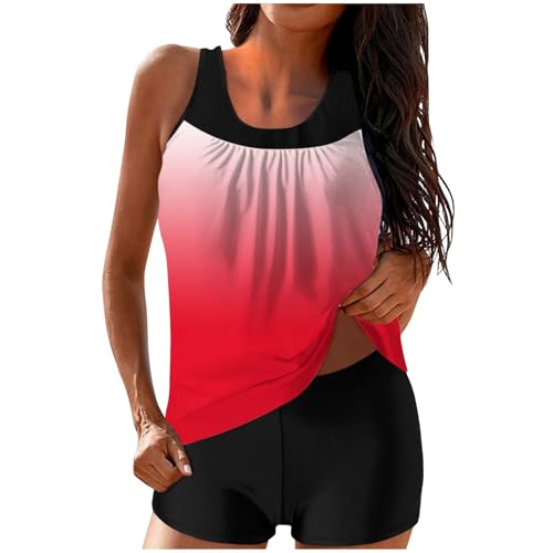 Tankini dégradé hawaïen parfait pour les vacances d'été à la plage en taille XL rouge