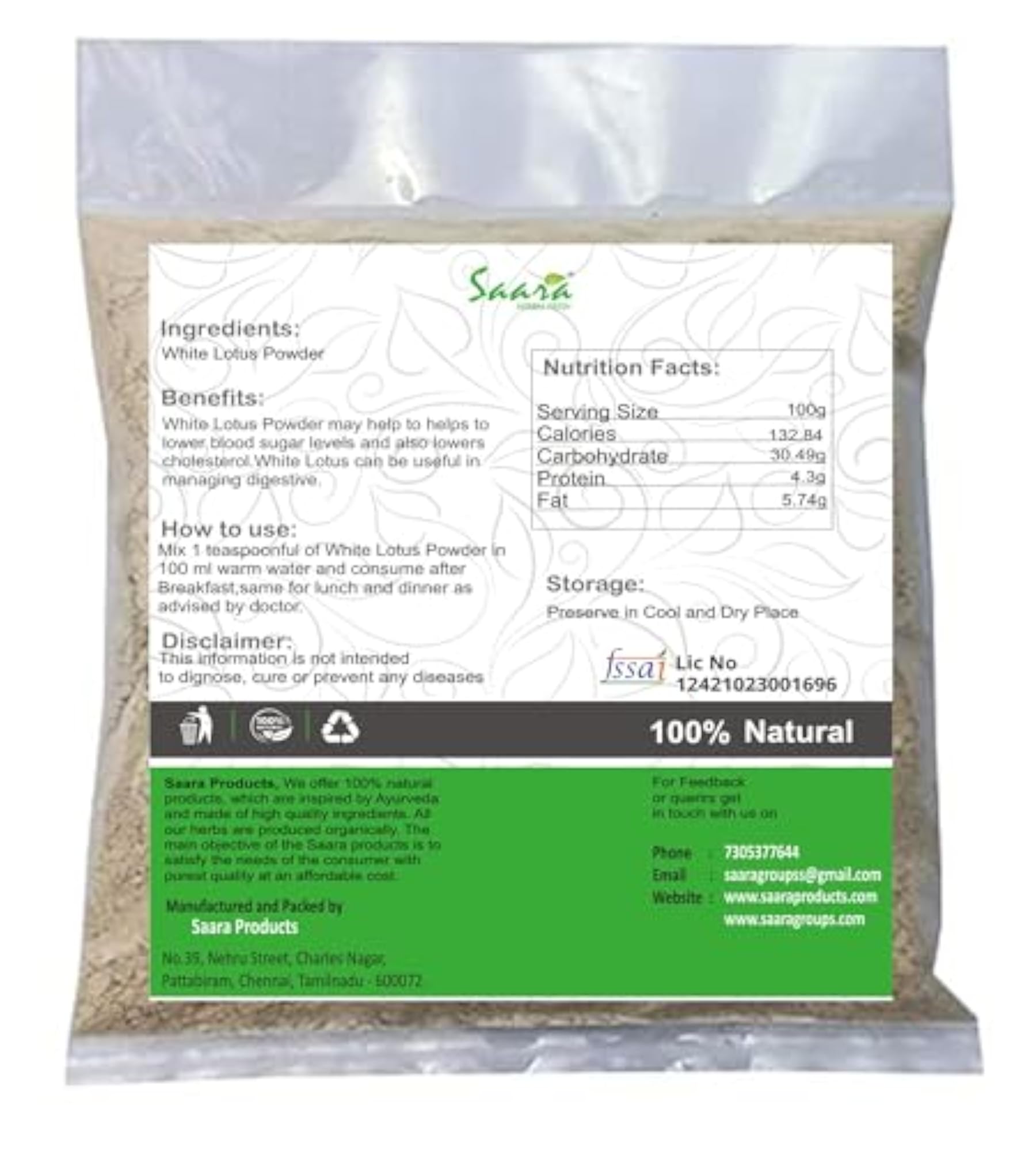 Lotus Powder Nelumbo Nucifera Powder, 50g