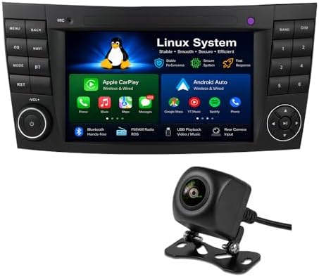 7" Linux Car Stereo for Mercedes E-Class W211 CLS W219 CLK W209 G-Class W463, Wireless CarPlay & Android Auto Head Uint, DSP Audio, Bluetooth, Reverse Camera, Steering Wheel Control