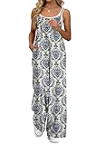 Picture of ATOG Women's Summer Jumpsuits Boho Wide Leg Overalls Casual Floral Print Rompers Beach Outfits with Pockets(Blue,Large)