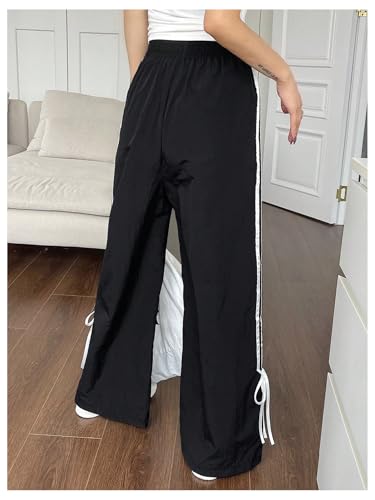 Women's Y2k Striped Wide Leg Pants High Waist Drawstring Elastic Bow Side Tie Side Loose Fit Trousers2
