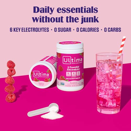 Image of Ultima Replenisher Daily Electrolyte Powder Drink Mix - Sugar Free - Raspberry, 90 Servings - Hydration Powder with 6 Key Electrolytes and Trace Minerals - Keto Friendly, Vegan, Non-GMO