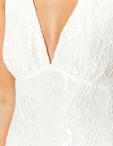 Image of Elegant Lace Floral V Neck Backless Bodycon Dresses for Women Sexy Cut Out Low Back Sleeveless Maxi Dress Wedding Guest