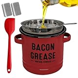 Recipiente de almacenamiento para grasa de cocina – Tarro de almacenamiento de aceite esmaltado, colador para guardar grasa de tocino, para preparar comidas, asar, hornear, freír, vacaciones, camping