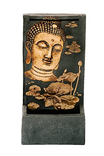 XBrand Polystone Indoor Outdoor Relaxing Zen Buddha Face Wall Water Fountain with Pump and Splash Guard, Wall-Mounted Fountains, Home Garden Patio Backyard Decor, Bronze and Natural Stone Finish