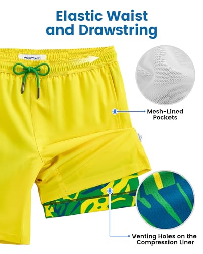 Image of maamgic Mens Swim Trunks with Compression Liner 7 Inch Inseam Mens Bathing Suit Quick Dry Swimming Trunks Swimsuit