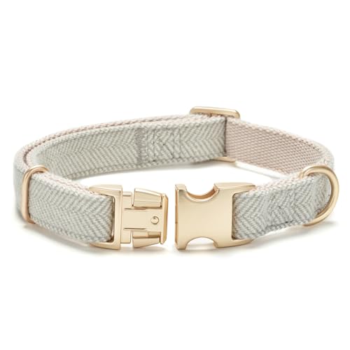 YUDOTE Ultra-weiches Hundehalsband aus natürlicher Baumwolle mit Twillgewebe für kleine Hunde mit empfindlicher Haut,Grau
