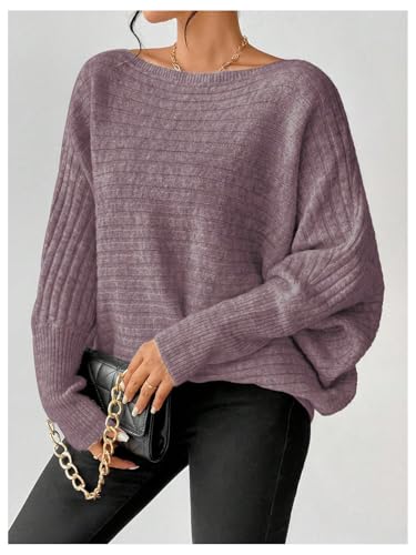 SOLY HUX Women's Sweater Boat Neck Dolman Long Sleeve Casual Loose Pullover Tops4