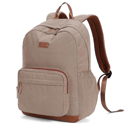 ECOHUB Womens Corduroy Backpack Khaki Vintage Everyday College Bag