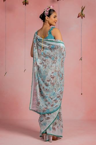 Image of MIRCHI FASHION Saree for Woman Georgette Floral and Leaf Printed | Elegant Farewell and Ceremonial Women's Sari with Blouse Piece