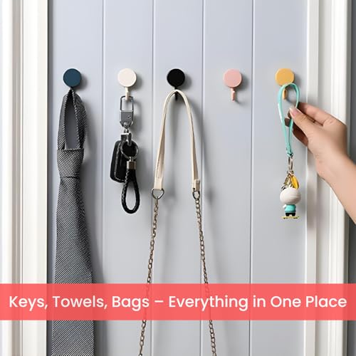 Image of Zulaxy Round Wall Hooks for Hanging - Multicolor Self Adhesive Hooks for Keys, Kitchen, Bathroom, Decorative Use - Cute Plastic Hooks for Kids & Home Organization (Pack of 10)