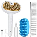 Self Cleaning Steam Brush for Cat Dog, 4 in 1 Pet Brushes for Shedding & Grooming, Bath Massage & Water/Mist Slicker Brush for Long Haired Cats & Dogs- Pet Grooming Brushes with Spray for Cats