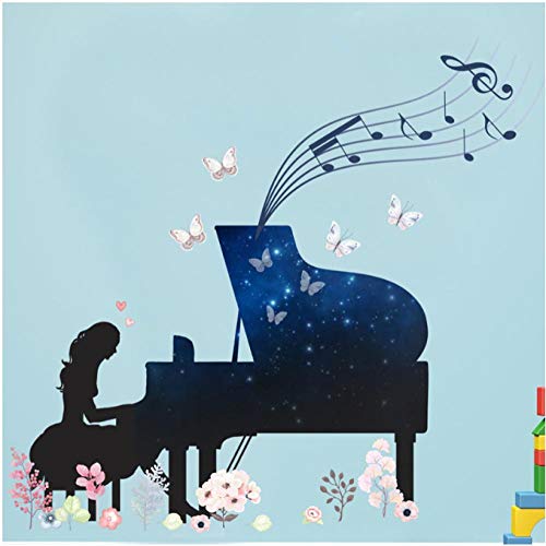 MINGKK Autocollant mural Blue star Piano girl Wall Sticker Butterfly flower for Home Decor kids room bedroom Nursery Background Mural art Decals stickers Cover