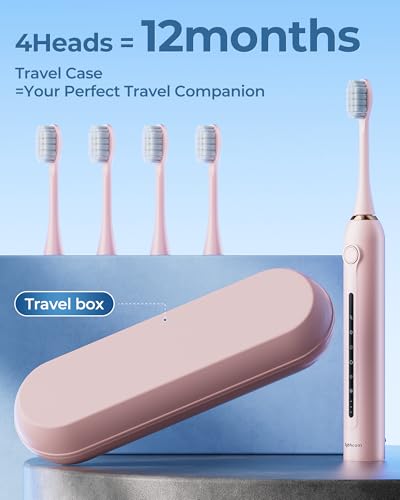 Image of Pink Electric Toothbrushes, with 4 Brush Heads, 1 Travel Toothbrush Case, for Adults and Kid Electric Toothbrush, Long 180-Day Battery Life, 6 Modes, IPX7 Waterproof, Smart 2-Minute Timer.