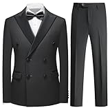 Rogers & Morris Tuxedo Suits for Men Solid 2 Piece Regular Fit Formal Set Peak Lapels Double Breasted Jacket and Pants Black XL