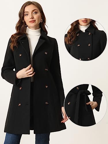 Allegra K Winter Trench Coat for Women Overcoat Belted Outwear Double Breasted Mid Long Pea Coat2
