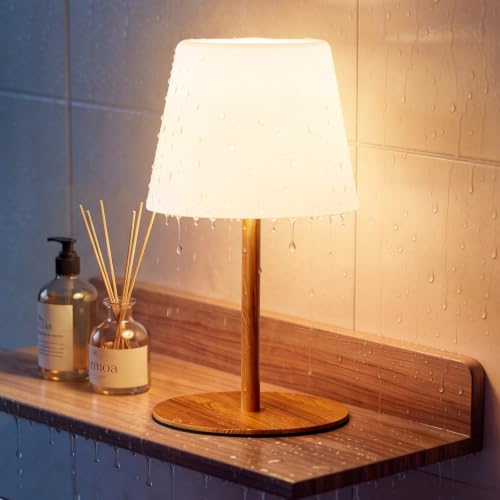 Image of IP65 Shower Lamp Waterproof,Cordless Rechargeable Table Lamp Indoor Outdoor | Bathroom Lamp,Battery Operated,3 Color Dimming,Touch Desk Light for Bedroom,Bathroom,Bathtub,Kitchen,Patio, Camping