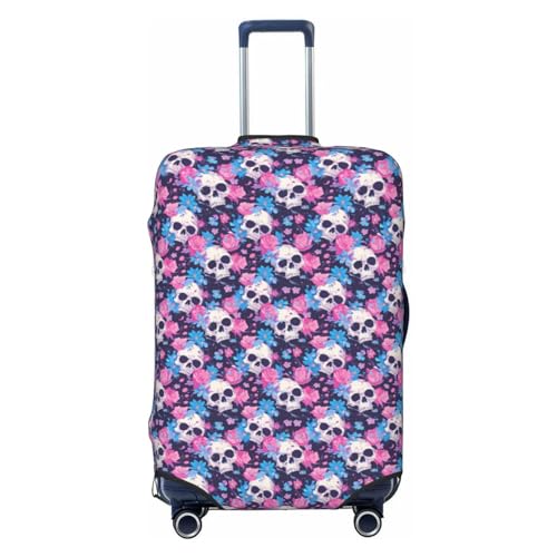 Skull Flower Blue Pink Luggage Cover Protector Anti-Scratch Washable Fits 18-32 Inch Luggage-Large