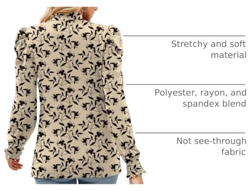 Image of LUYAA Puff Long Sleeve Shirts for Women Tops Dressy Casual Frill Mock Neck Smocked Cuffs Blouses