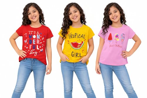 Image of NammaBaby Baby Girl Pure Cotton Hoseiry Regular Fit T-Shirt Top Tshirt - Pack of 3