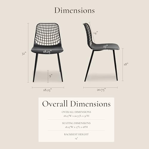 Image of Poly & BARK Marais Modern Dining Chairs Set of 4 - Mid Century Modern Plastic Dining Chair with Metal Legs - Kitchen & Dining Room Chairs - Indoor /Outdoor - Ebony Black