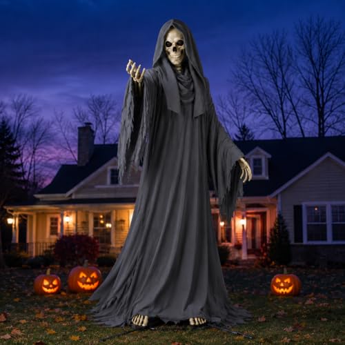 OceanCamel 2 Pcs Grim Reaper Robe and Hood Scarf Set for 12 ft Skeleton Hooded Cloak Outfit Accessories Halloween Outdoor Yard Haunted House Prop Decoration