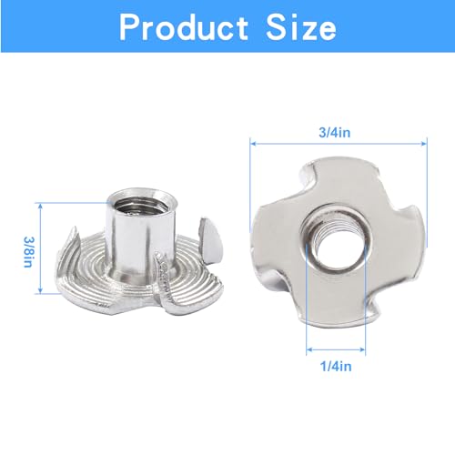 Murtenze 100Pcs 1/4"-20 T-Nuts, Stainless Steel Four-Jaw T-Nut For Outdoor Threaded Insertion Wood Cabinetry thumb #1