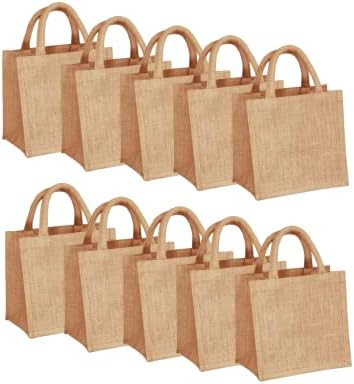 Imagine Color Small Jute Burlap Tote Bags, 10 Pack, Eco-Friendly, Reusable and Biodegradable, Wedding Favors, Wedding Welcome Bags, Party Favors, Bridesmaids Gifts, DIY Decorating, 8”x 8”x 6