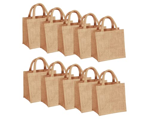 Imagine Color Small Jute Burlap Tote Bags, 10 Pack, Eco-Friendly, Reusable And Biodegradable, Wedding Favors, Wedding Welcome Bags, Party Favors, Bridesmaids Gifts, Diy Decorating, 8”X 8”X 6 #TOP6