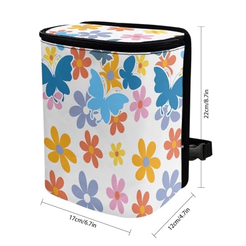 Image of Cute Hippie Flower Car Trash Can Bin Hanging Waterproof Automotive Garbage Cans Large Capacity Waste Basket Automotive Interior Organizer Accessory for Women
