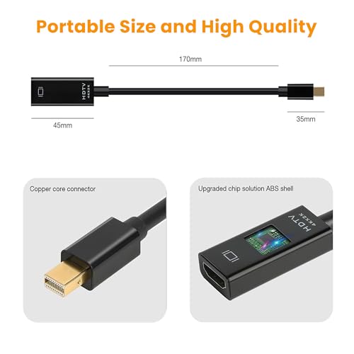 Image of Techie Mini DisplayPort to HDMI Converter | 4K 30Hz & 1080p 60Hz | Audio Video Adapter for MacBook, Surface & Mini DP Laptops | Plug-and-Play, Compact ABS Design - Black