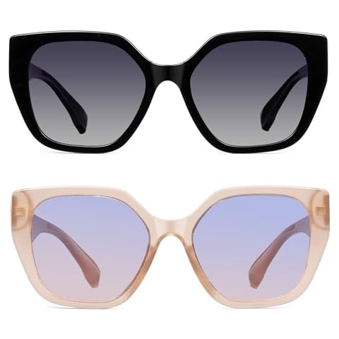 JIM HALO 2 Pack Big Trendy Polarized Sunglasses for Women Oversized Square Sun Glasses Retro Shades UV400 Protection Cover