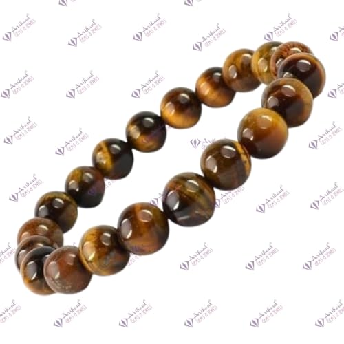 Image of Arihant Gems & Jewels Tiger Eye Bracelet for Men & Women | Natural Tiger Eye Stone Healing Bracelet | Wealth, Protection & Confidence Crystal | 8mm Beaded Stretch Bracelet for Unisex.