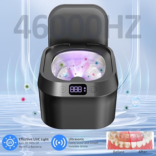 Cavwvtyu Ultrasonic Retainer Cleaner Machine, 46Khz Ultrasonic Dental Cleaner With U·Violet Light, 3 Timer Mode Portable Ultrasonic Denture Cleanser For Mouth Guard Aligner Jewelry Ring thumb #2