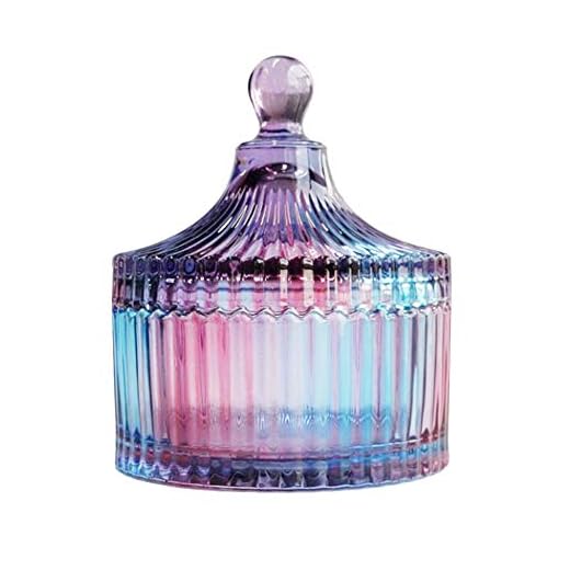 CHOOLD pote de doces de cristal em forma de barraca azul roxo luxuoso com tampa, vidro transparente pote de boticário pote de doces de casamento frasco de buffet de alimentos. 283 g.