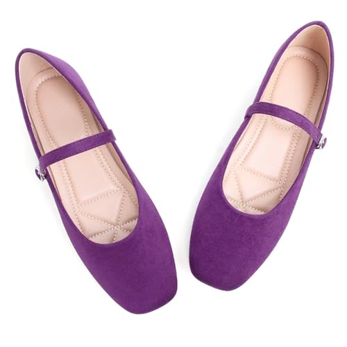 Image of TN TANGNEST Leather Flats for Women Retro Mary Jane Flats | Comfortable Square Toe Slip On Flats with Buckle Strap, Soft Work Flats Office Shoes