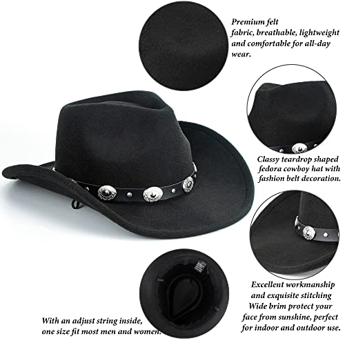 Women & Men Felt Western Cowboy Hat Classic Roll Up Brim Belt Buckle Cowgirl Fedora #TOP2