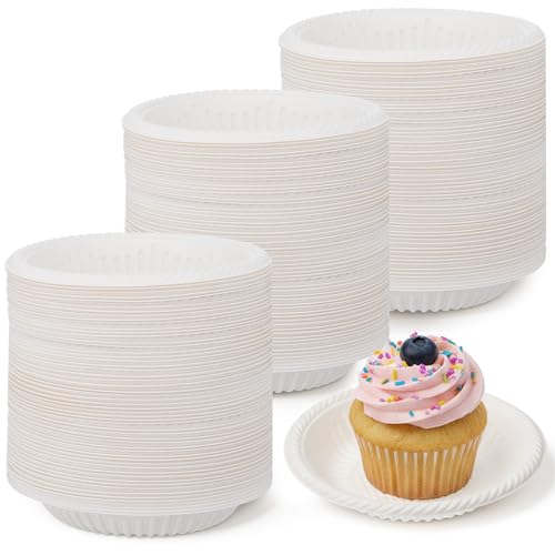 xozeooeu 300 Count 4 Inch Small Paper Plates - Beige Disposable Mini Plates for Desserts Appetizers Cake Sampling & Pet Food | Compostable Party Tableware
