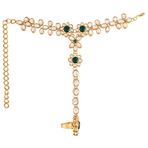 I Jewels Gold Plated Indian Bollywood Elegant Stone Haath Panja/Haath Phool Adjustable Chain Bracelet Jewelry for Women (PIJ20-21)3