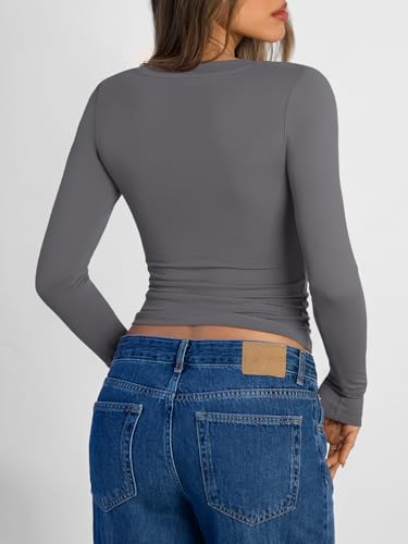 Image of Trendy Queen Womens Long Sleeve Shirts 2026 Fall Fashion Basics Crop Tops