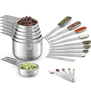 Wildone Measuring Cups & Spoons Set of 21 – Includes 7 Stainless Steel Nesting Measuring Cups, 8 Measuring Spoons, 1 Leveler & 5 Mini Measuring Spoons, Ideal for Dry and Liquid Ingredients