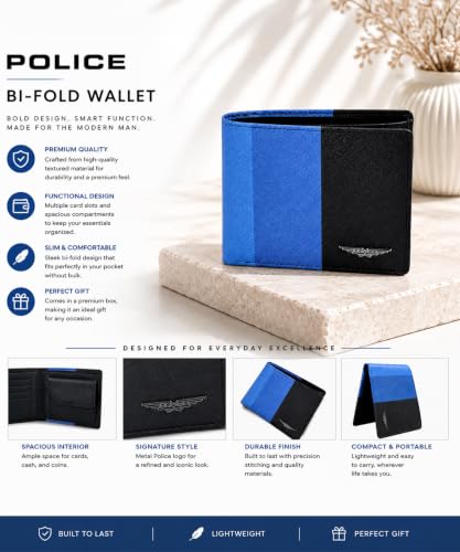 Image of Police Men's Genuine Leather Bifold Wallet with Coin Pocket | 4 Card Slots | Slim Wallet| 2 slip in pockets |Gift box packaging