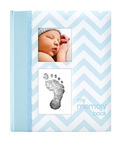 Image of Pearhead First 5 Years Chevron Baby Memory Book with Clean-Touch Baby Safe Ink Pad to Make Baby's Hand or Footprint Included, Blue