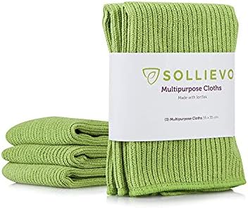 SOLLIEVO Microfiber Multipurpose Purpose Cleaning Cloth with IonTek© - Lint Free, Streak Free Towels - 300 Wash Guarantee - 3Pack (Green).