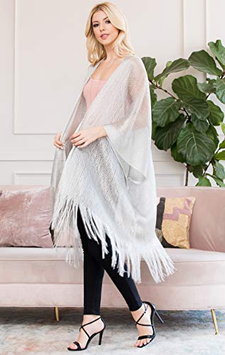 Image of RIAH FASHION Bohemian Sequin Glitter Shawl Wrap Poncho - Kimono Cardigan, Sparkly Metallic Mesh Scarf, Open Knit Crochet
