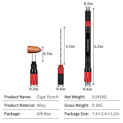 Cigar Punch 4-in-1 Draw Enhancer Tool with Double Size Cigar Punch and Stainless Steel Twin Needle Comes in Gift Box(Red Black)