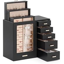 Homde Large Jewelry Box/Organizer/Case with Glass Window, Drawers for Necklaces Earrings Rings Bracelets Watches Gift for Women Girls