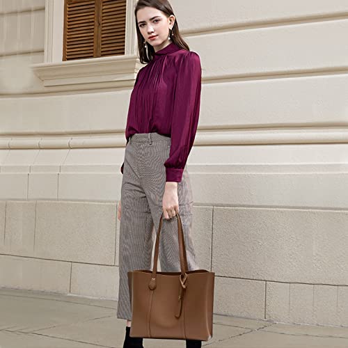 Bolso tote grande para mujer de cuero PU marrón miniatura 2