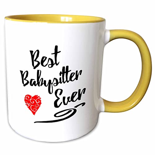 3dRose Best Babysitter Ever Design in Black Text with Red Swirly Heart Mug, 11 oz