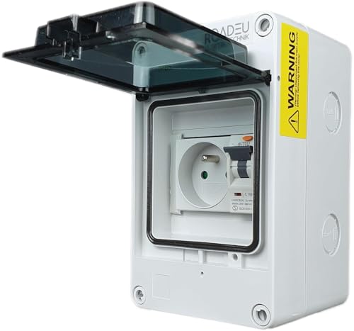 RoadEu - Coffret électrique de chantier IP65 avec disjoncteur de surintensité 16A C et disjoncteur différentiel intégré - 1 prise. Idéal pour les ateliers, les garages et les usines.